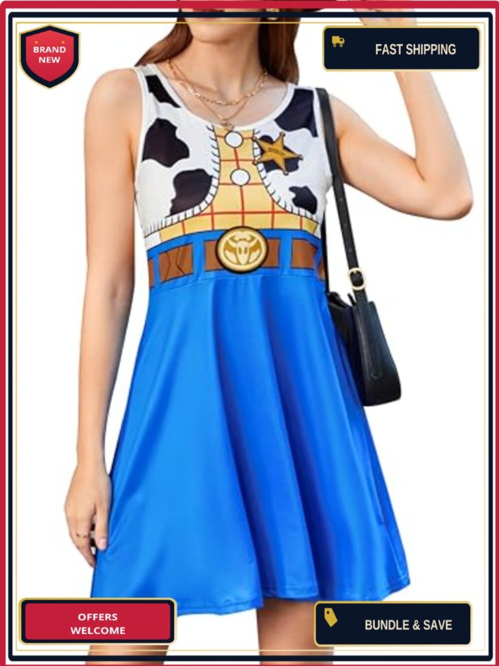 KINMIU Womens Halloween Cow Print Western Costume Tank Midi Dress